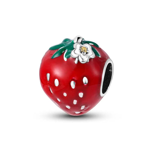 New 925 Silver Color Strawberry Cherry Fruit Series Charms Beads Fit
