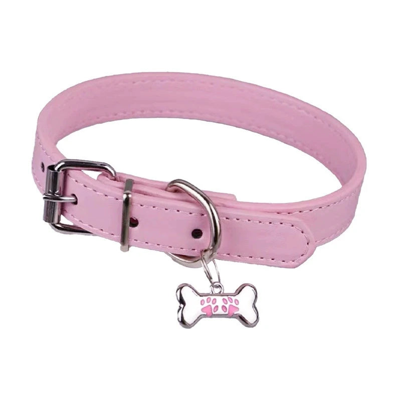 1Pcs Sweet Cool PU Leather Collar Chain Punk Dog Claw Bone Charms