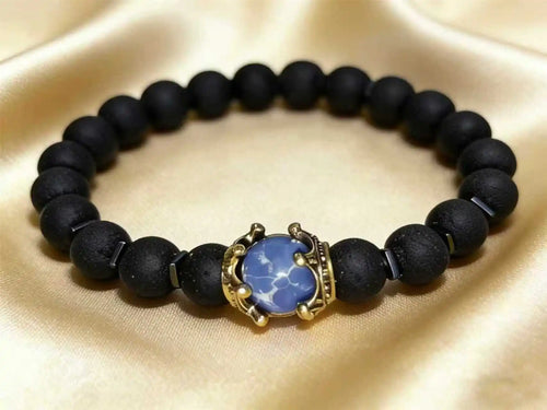 Men's Stylish Natural Stone Bracelet Vintage Crown Symbol of Power