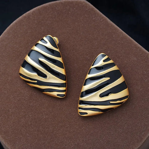 LATS Vintage Triangular Stud Earrings for Women Girls Striped Zebra