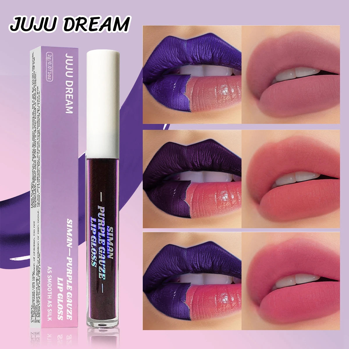 1/3 pcs peel off lip gloss, blue-purple, matte, long-lasting,