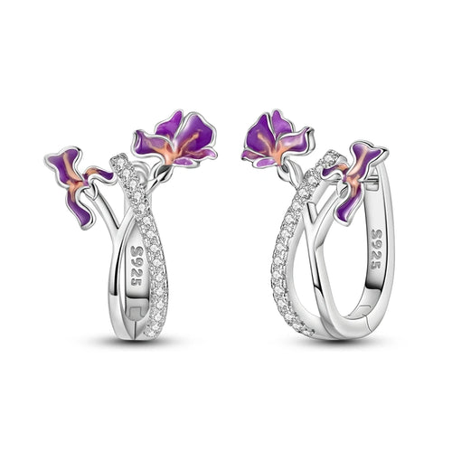 925 Sterling Silver Colored Zirconium Stars Hoop Earrings For Women