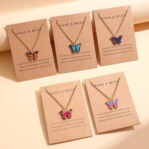 5 Pcs Fashion Boho Colorful Butterfly Necklaces Set for Women Korea