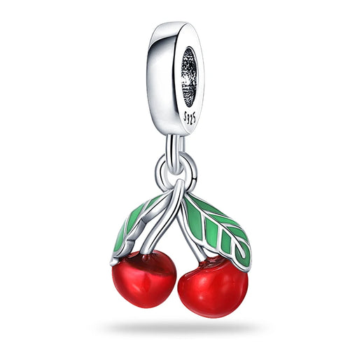 New 925 Silver Color Strawberry Cherry Fruit Series Charms Beads Fit