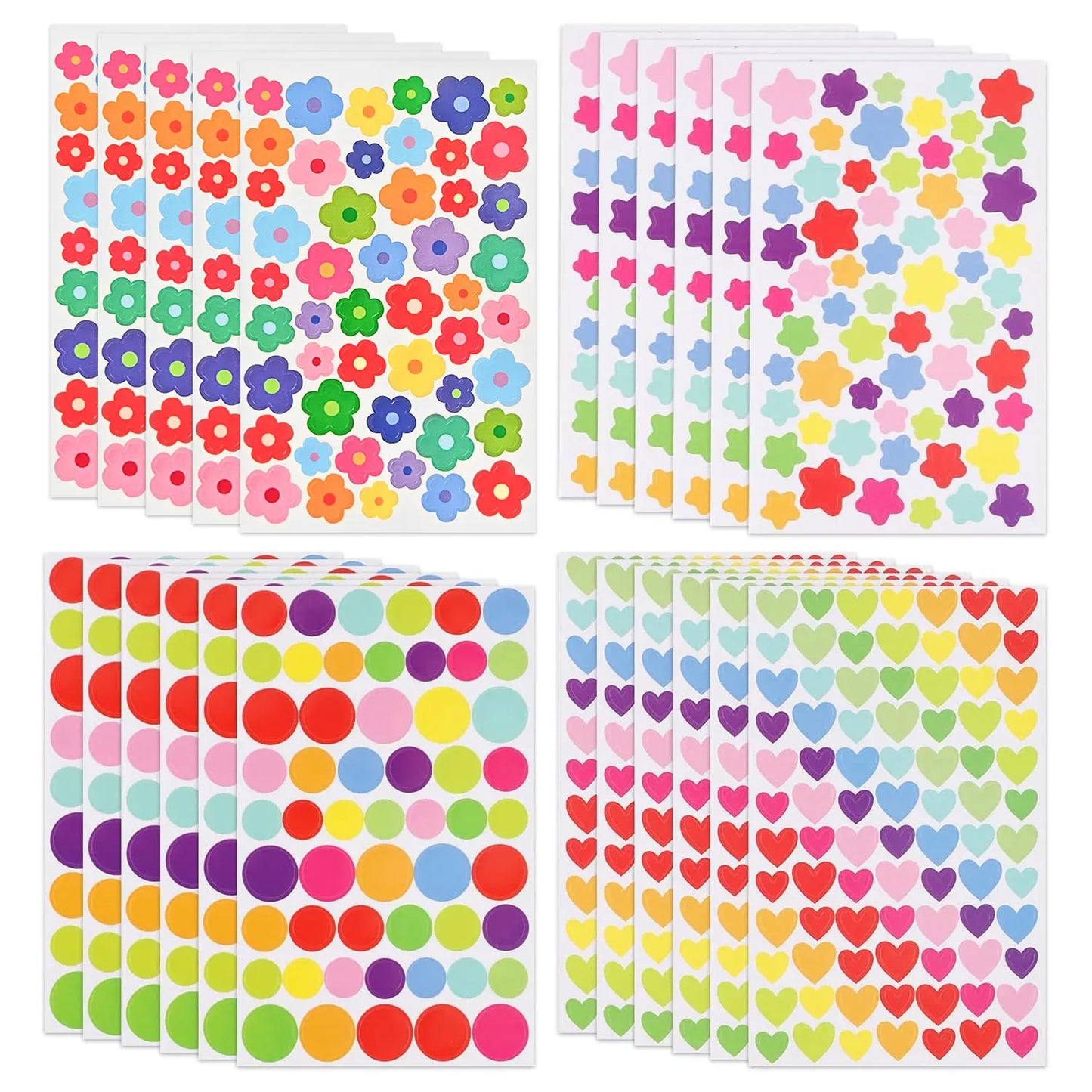 Colorful Star Flower Heart Dot Stickers Self Adhesive for Scrapbooking