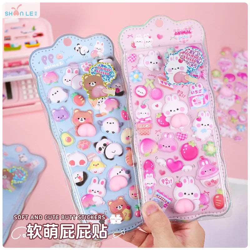2pcs 3D Cartoon Puffy Stickers Cute Animal Stress Relief Popsicle