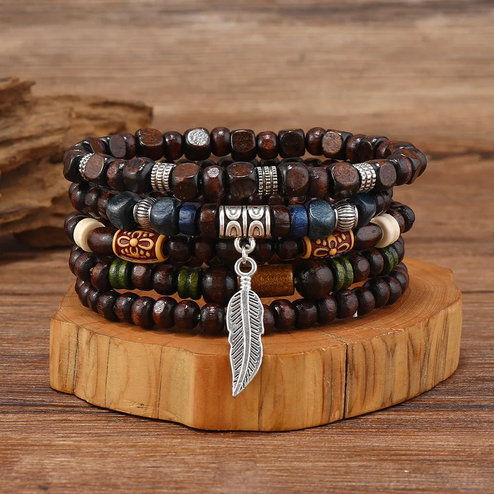 10pcs Vintage Bohemia Men's Bracelets - Fashion Stylish Leaves