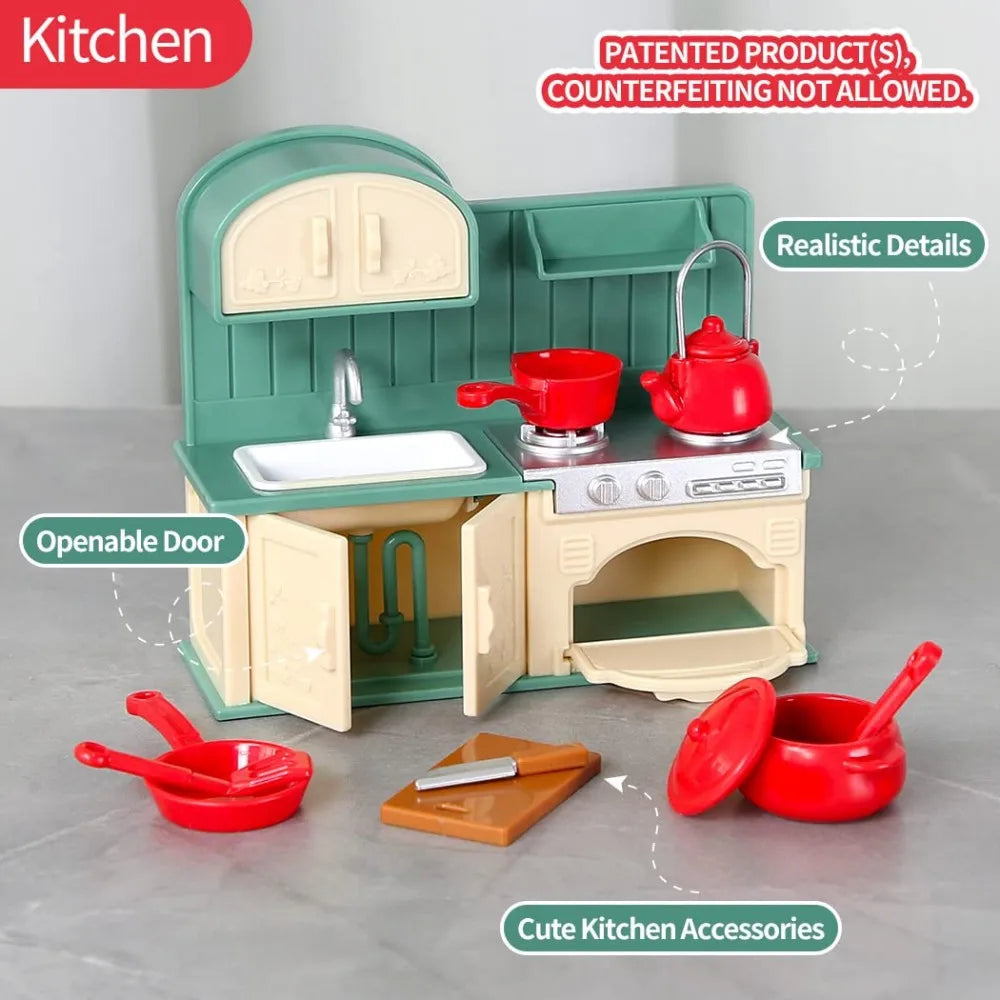 1:12 Miniature Furniture Forest Family Kitchen Toy Dining Table