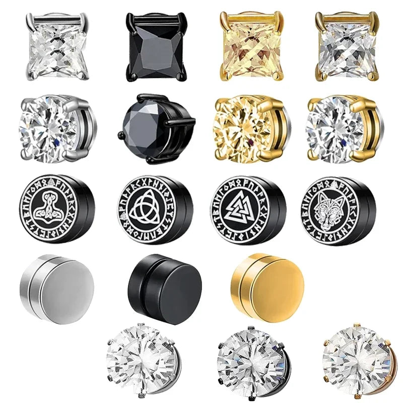 1Pairs Punk Round Zircon Magnetic Ear Stud Clip Earrings Non Piercing