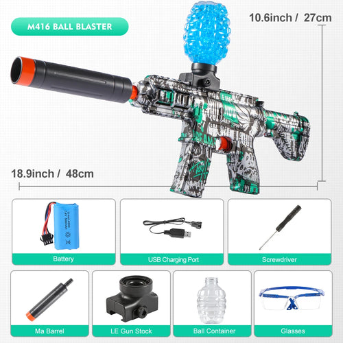 M416 Electric Ball Blaster Toy Gun - High-Speed, Metallic Finish,
