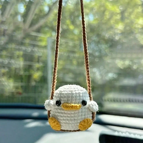Cute Crochet Animal Car Pendant – Duckling & Frog Design Soft Yarn