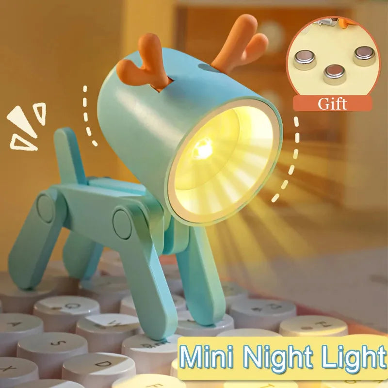 LED Night Light Mini Folding Desk Lamp Cute Pet Lights Dog Deer