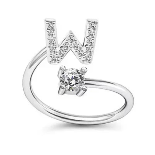 LATS Zircon Initial A-Z Letter Rings for Women Girl Adjustable Opening