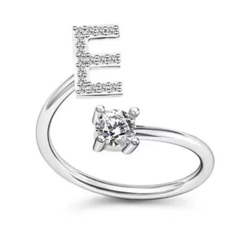 LATS Zircon Initial A-Z Letter Rings for Women Girl Adjustable Opening