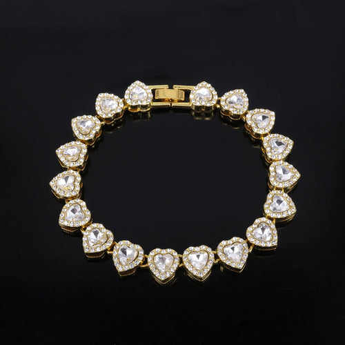 ZAKOL 45CM New Hip Hop Tennis Chain Bracelet Necklace Shiny Heart