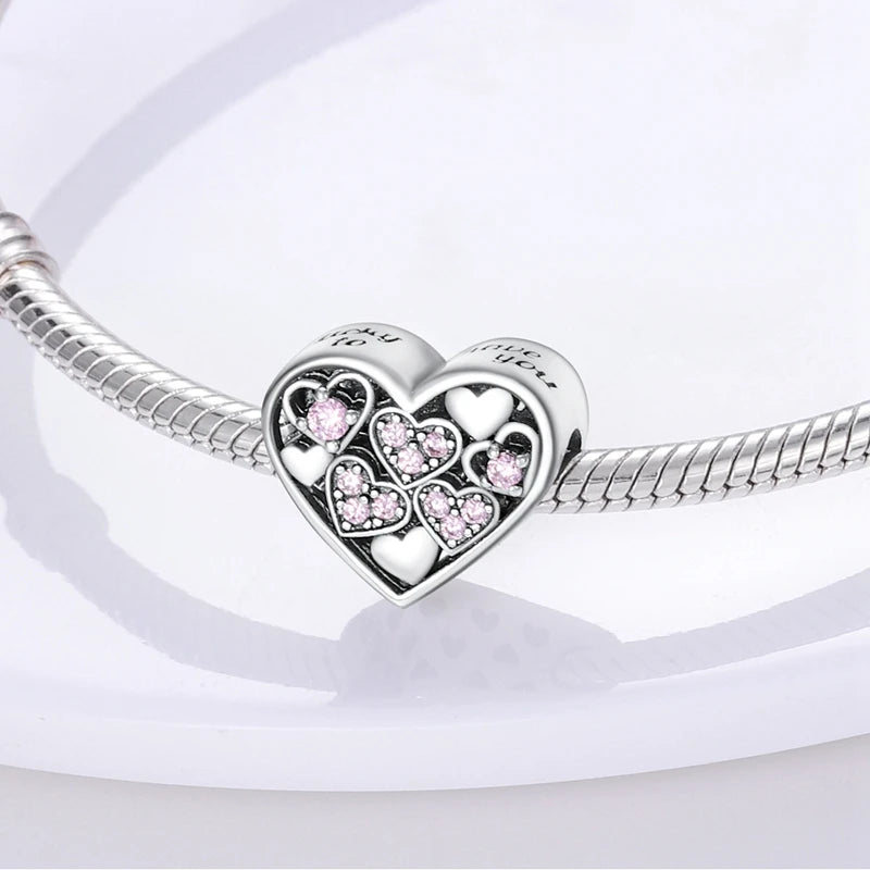 Charms Beads 925 Sterling Silver Tree of Life Peach Heart Sweet Love