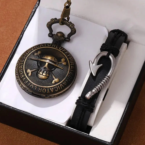 Retro Punk Pirate Captain Double Knife Quartz Pocket Watch with