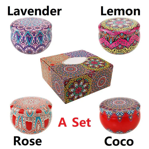 1/4PCS Vintage Scented Candles Soy Wax Candle Jars Flower Fragrance
