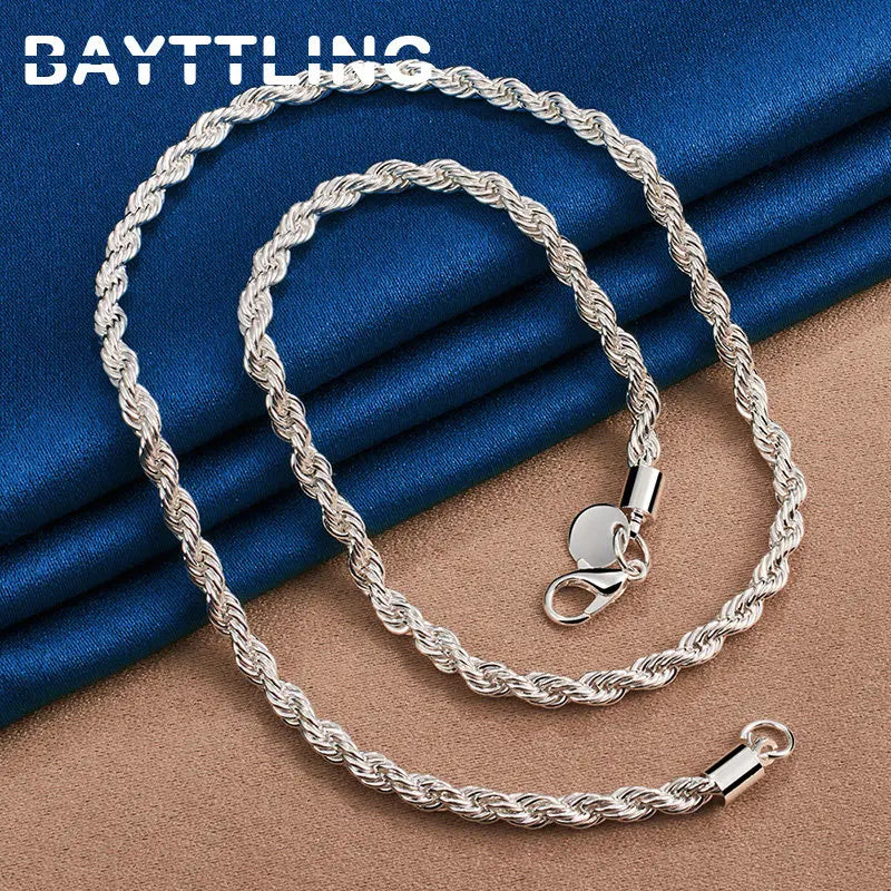 Charm 925 sterling silver Accessories Men 4MM 40-60cm 2PCS Rope Chain