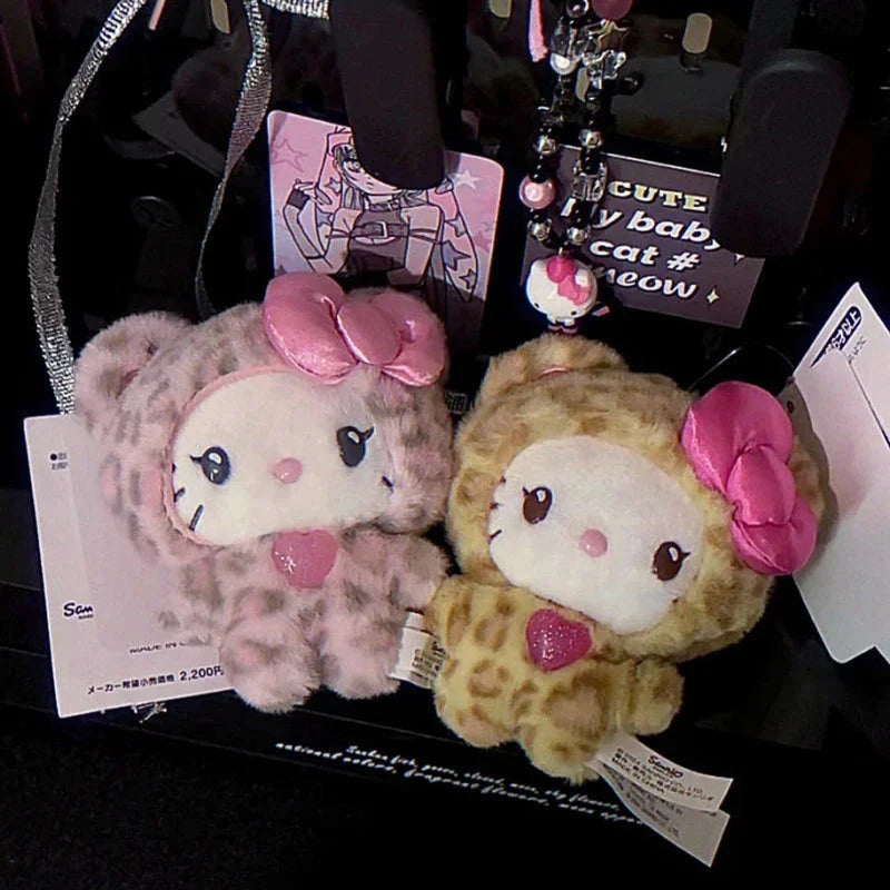 Sanrios Leopard Print Bear Series Hello Kitty Keychain Pendant Cartoon