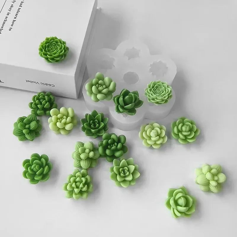 7pcs Succulent Flowers Candle Mold 3D Cactus Lotus Rose Soap Plaster