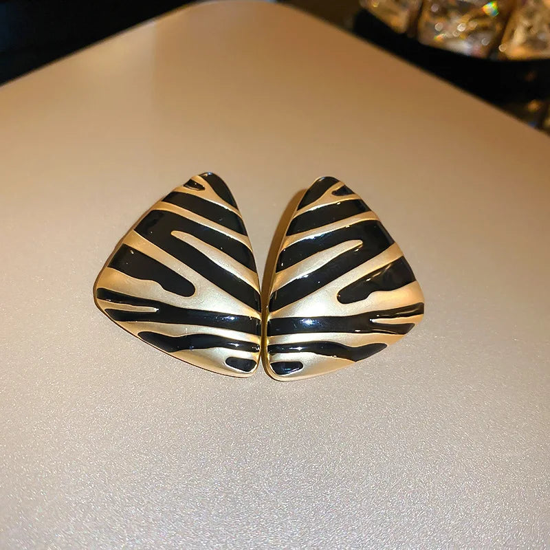 LATS Vintage Triangular Stud Earrings for Women Girls Striped Zebra