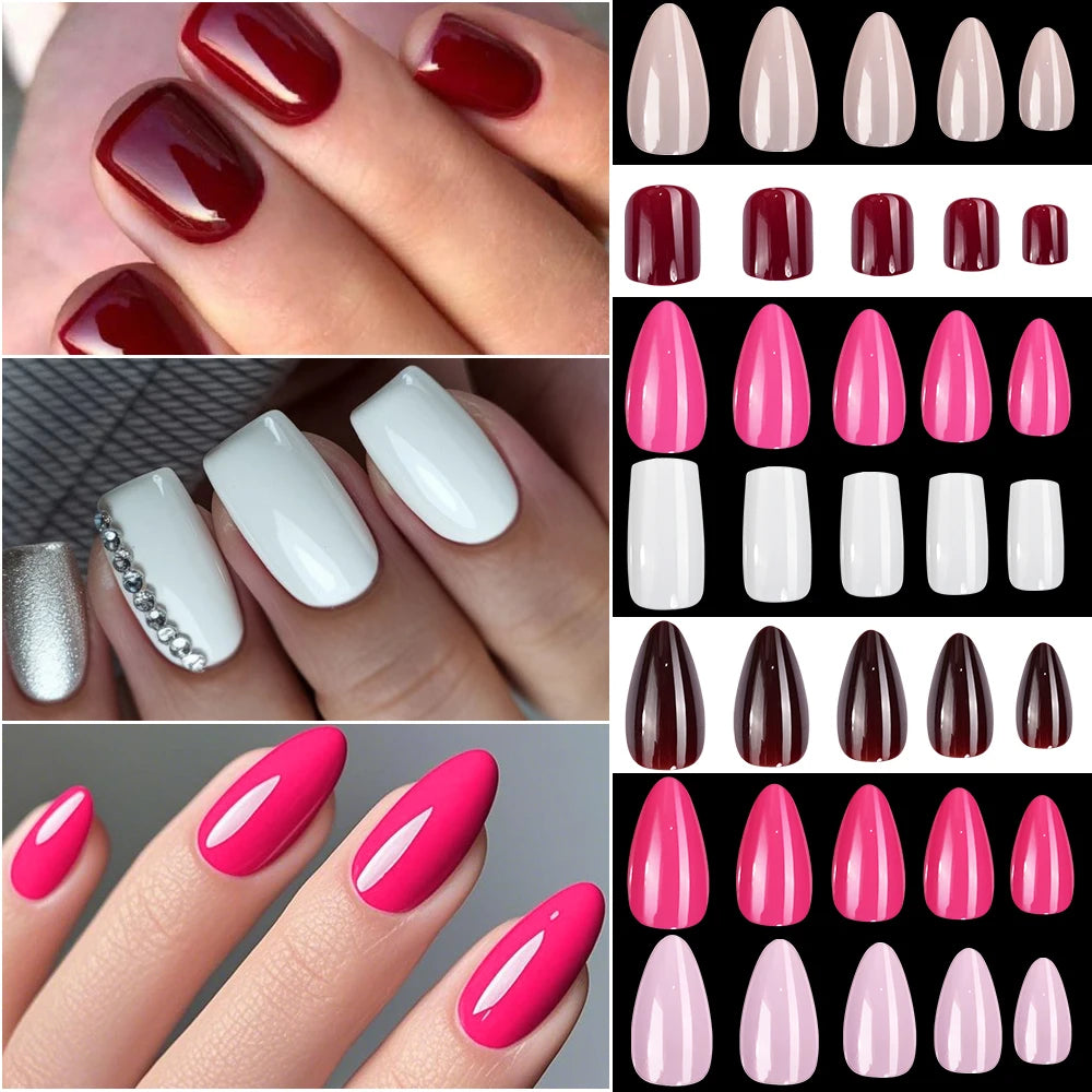 120Pcs Red Short Square Fake Nails Summer Glossy Full Cover Press on