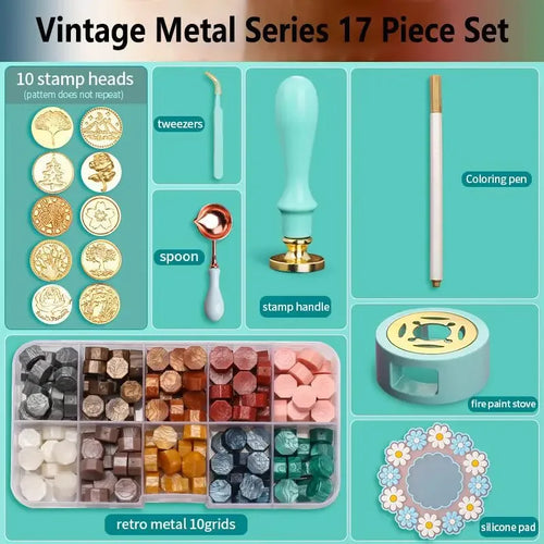 Wax Seal Stamp Set Lacquered Stamp Sealing Wax Kit DIY Craft Supplies