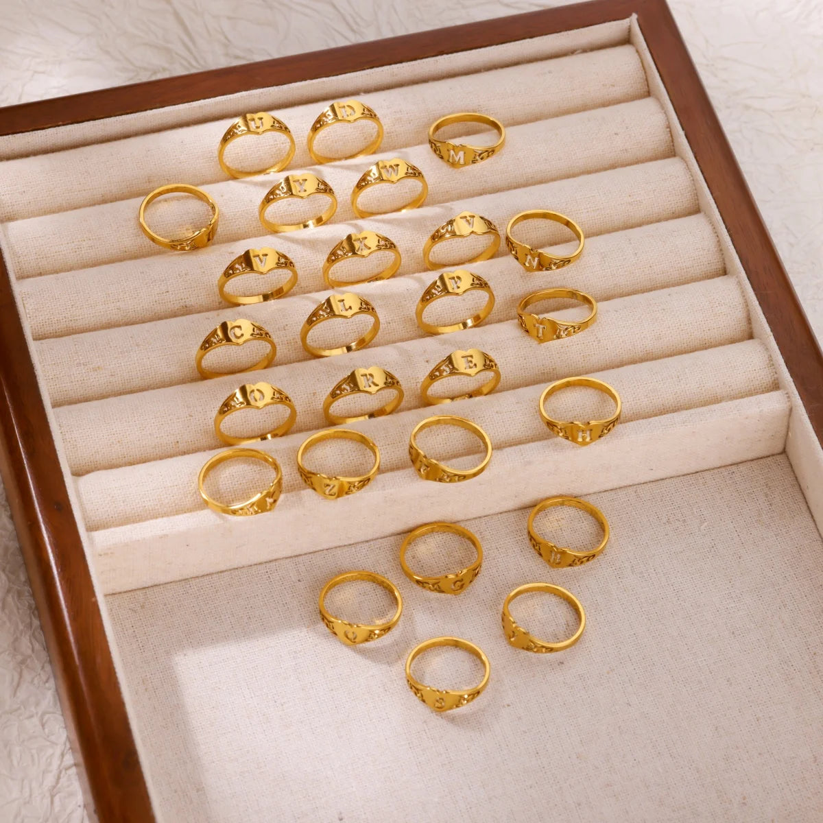Fashion Hollow Initial Letter Heart Rings For Women Gold Color