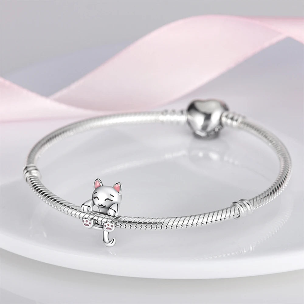 925 Silver Color Mushroom Owl Cat Bone Animal Charms Beads Fit Pandach