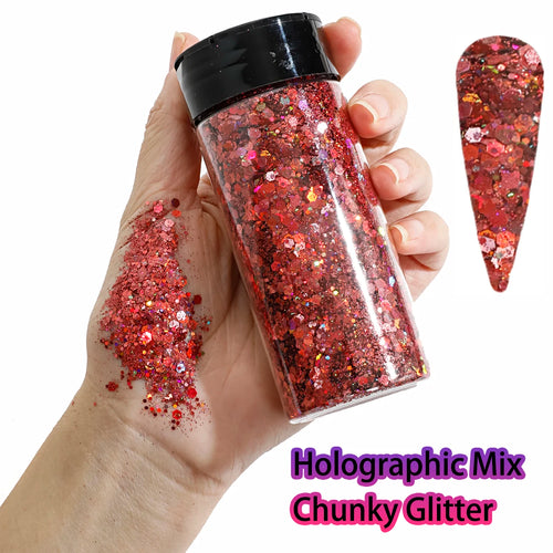 1Bottle Holographic Chunky Glitter 80g Craft Glitter Powder Mixed