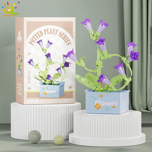 HUIQIBAO MOC Flower Succulent Potted Model Building Block DIY Eternal