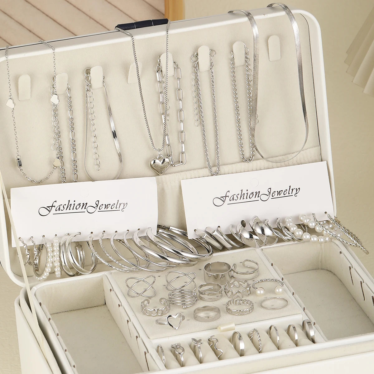 54 Pcs/Set Vintage Elegant Pearl Earrings Ring Heart Pendant Necklace