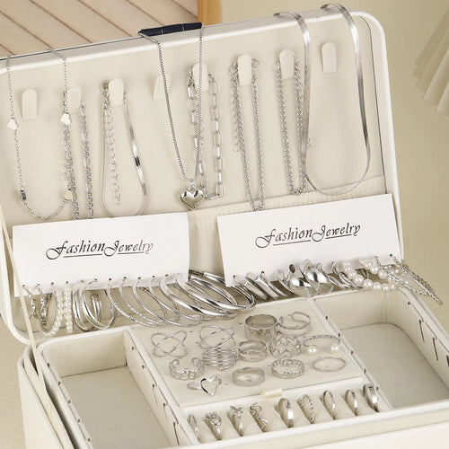 54 Pcs/Set Vintage Elegant Pearl Earrings Ring Heart Pendant Necklace
