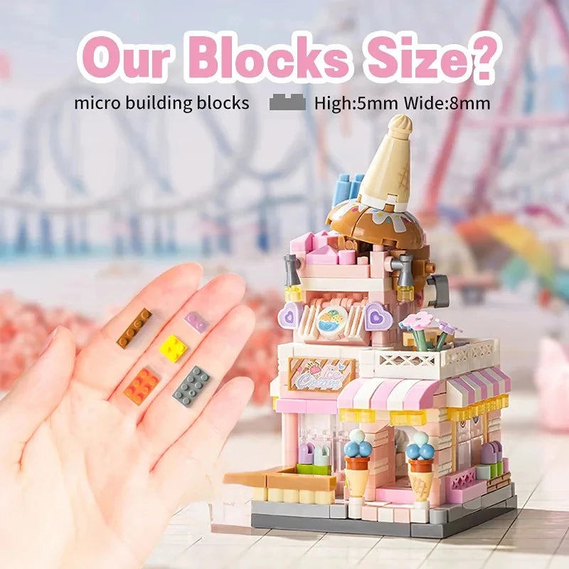City Street View Building Block Set DIY Ice Cream Coffee Flower Shop