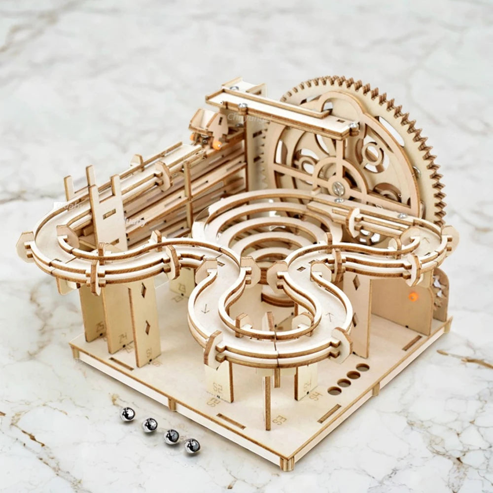 3D Wooden Puzzle DIY Building Kits Mechanical Model Marble Run Set