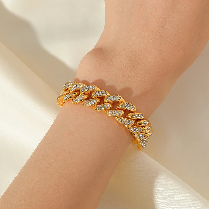 EILIECK 316L Stainless Steel Gold Color Cuban Chain Bracelet For Women