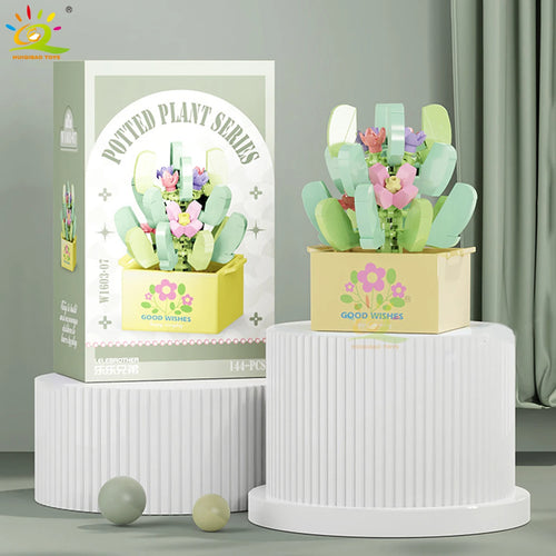 HUIQIBAO MOC Flower Succulent Potted Model Building Block DIY Eternal