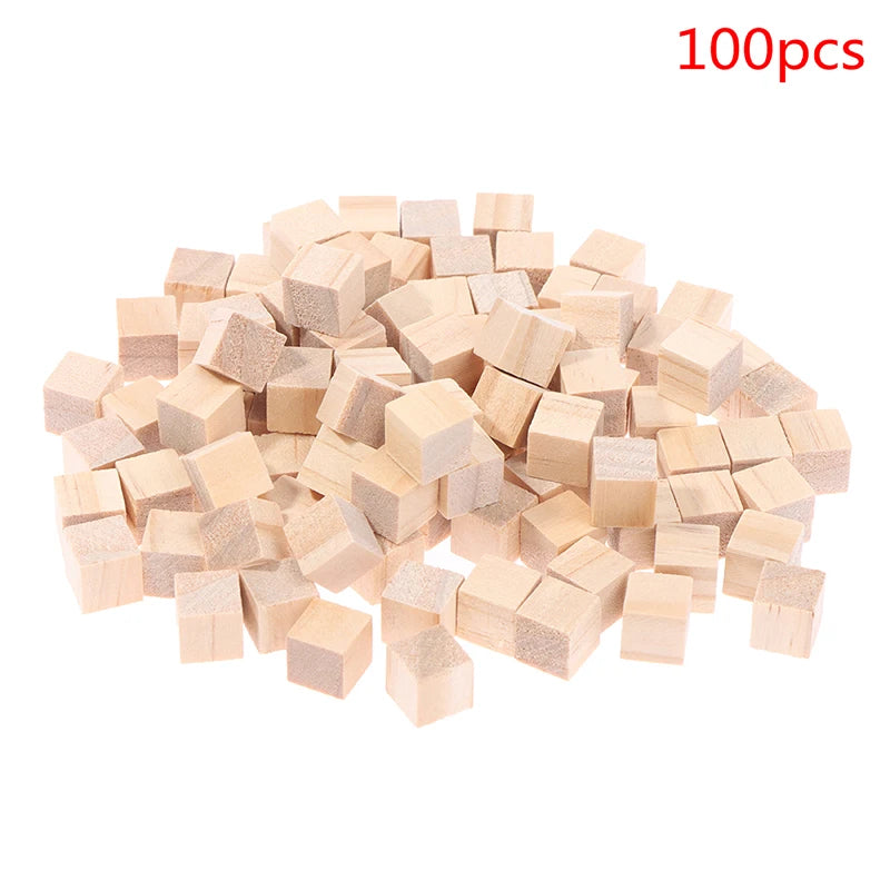 100PCS Unfinished Blank Mini DIY Wooden Square Blocks 1cm Wood Solid