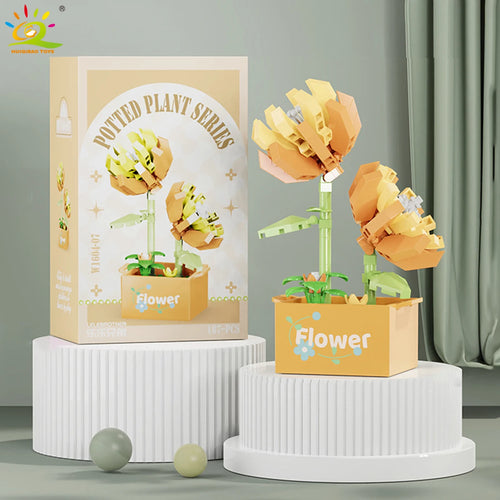 HUIQIBAO MOC Flower Succulent Potted Model Building Block DIY Eternal