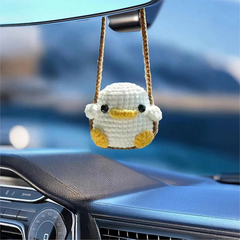 Cute Crochet Animal Car Pendant – Duckling & Frog Design Soft Yarn