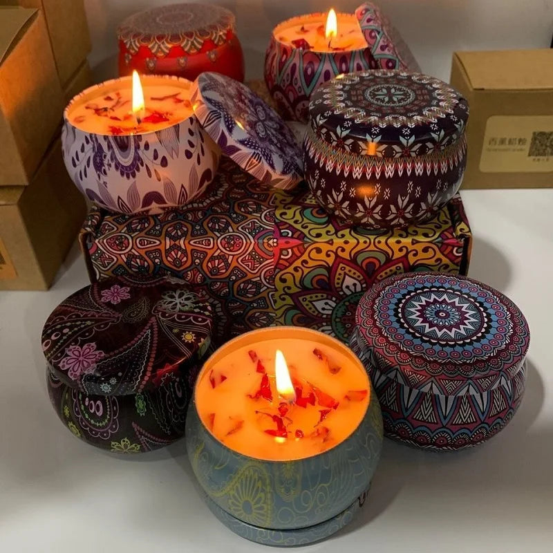1/4PCS Vintage Scented Candles Soy Wax Candle Jars Flower Fragrance