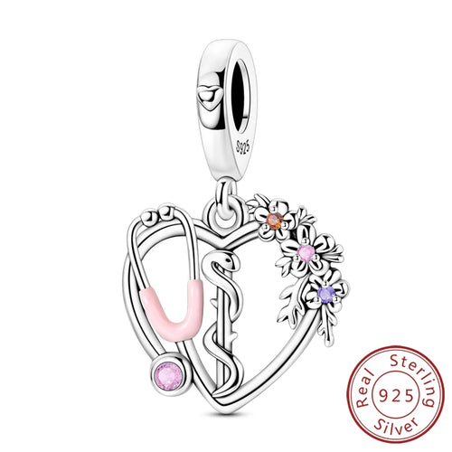 Original 925 Sterling Silver Heart Love Charms Beads Pendant Fit