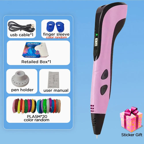 2025 Children 3D Printing Pen with LED Screen 100M PLA Power Adapter