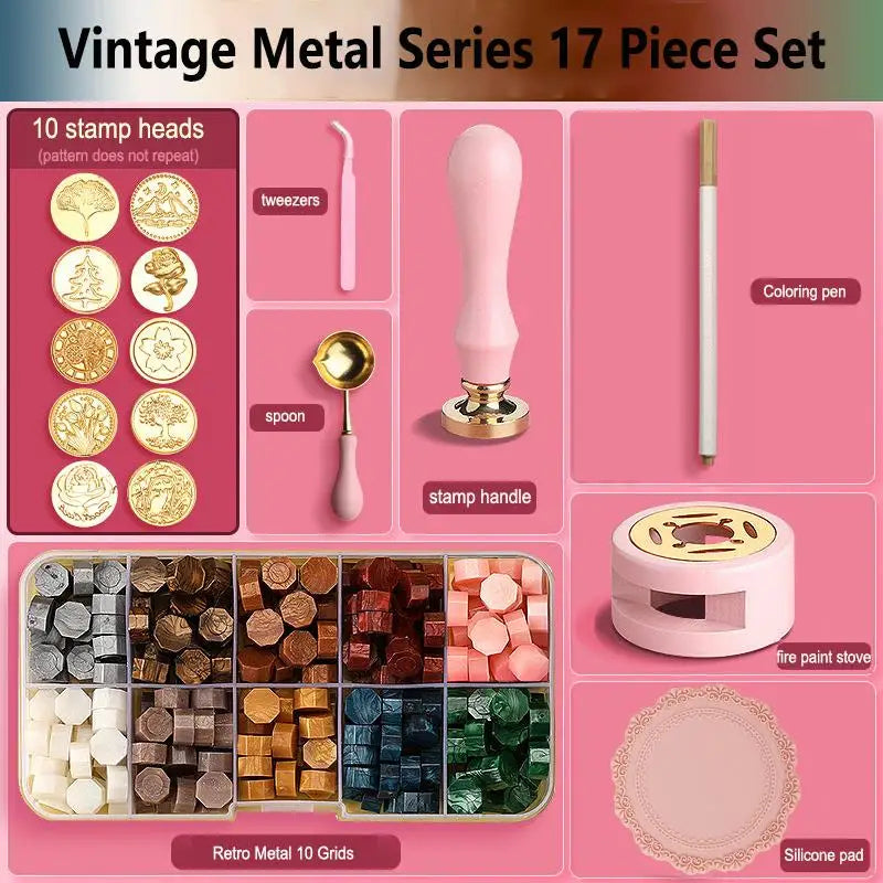 Wax Seal Stamp Set Lacquered Stamp Sealing Wax Kit DIY Craft Supplies