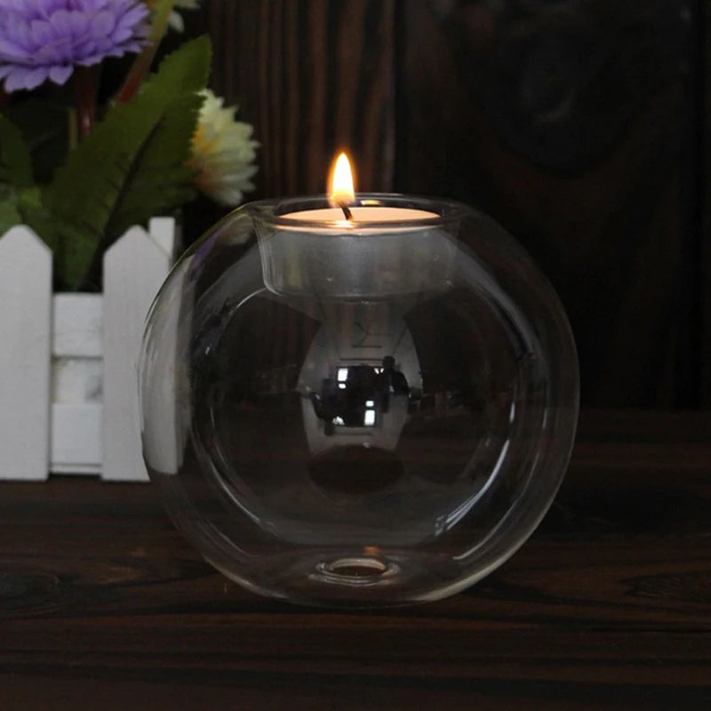 Transparent Glass Candle Holder European Glass Round Candle Holder