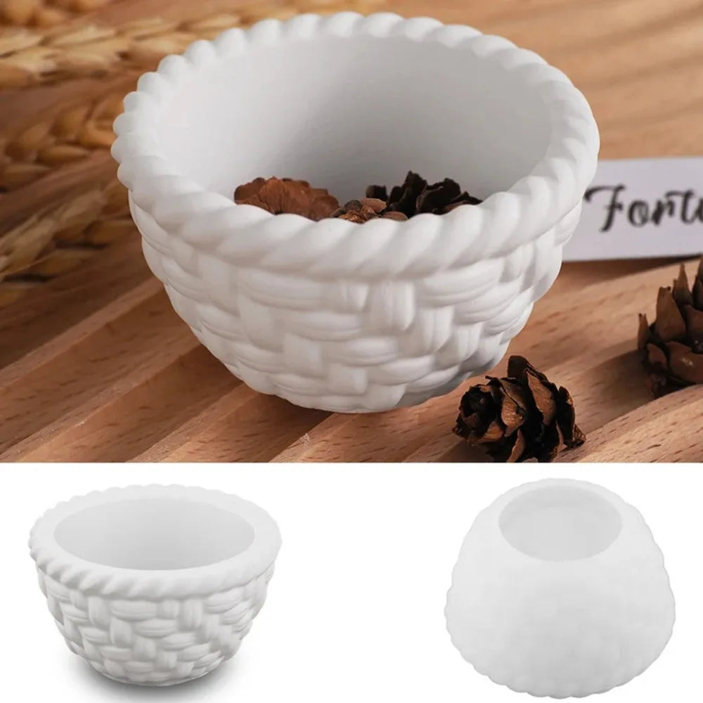 Woven Basket Flowerpot Silicone Mold DIY Handmade Candle Cup Plaster