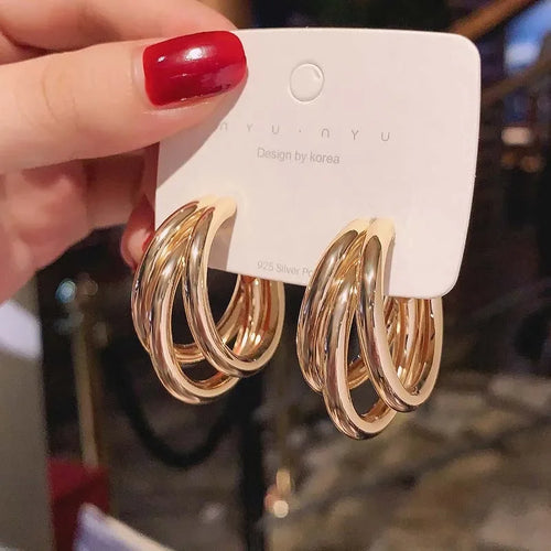 Elegant Gold Color Circled Hoop Earring for Woman Metal Elegant