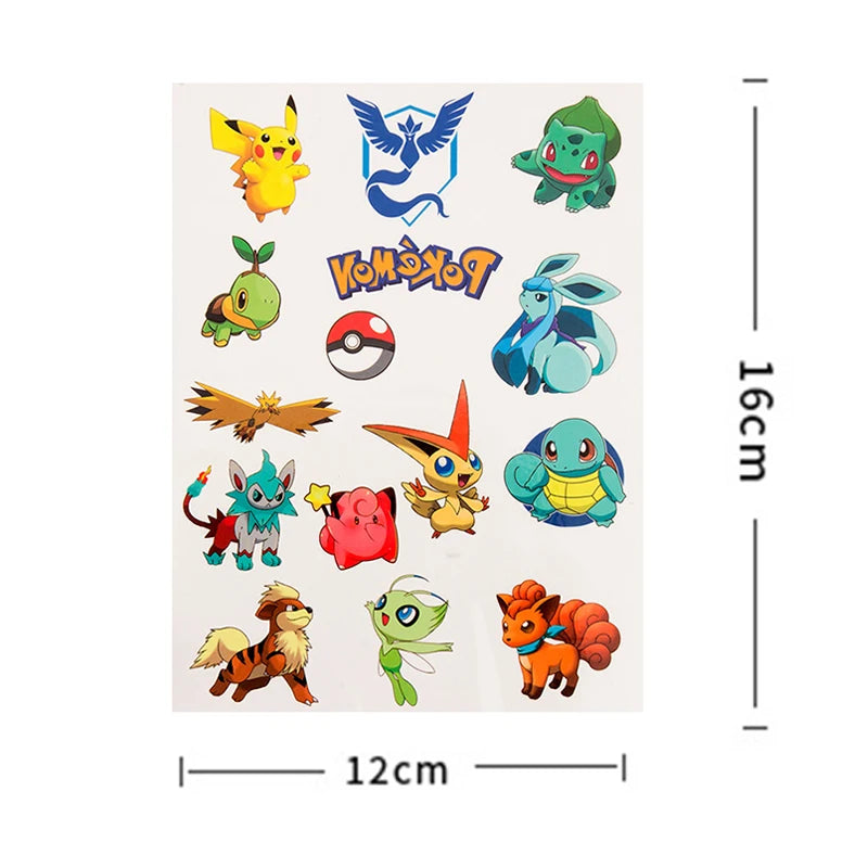 3PCS Pokemon Temporary Tattoo Stickers Children Pikachu Sticker Funny