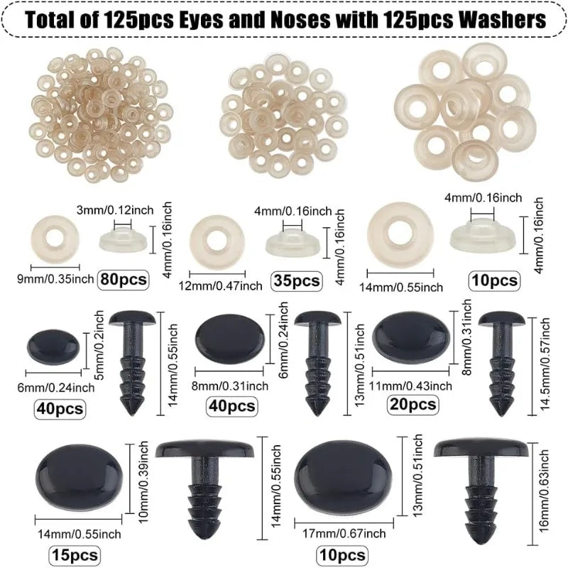 1 Box Safety Eyes and Noses Plastic Craft Doll Eyes with Washers Oval